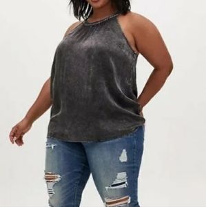 Torrid Plus Size 2 BLACK MINERAL WASH SATIN CHARMEUSE GODDESS TANK Gray